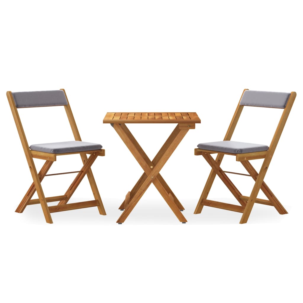 Set da BistrÃ² Pieghevole 3pz con Cuscini Legno Massello Acacia