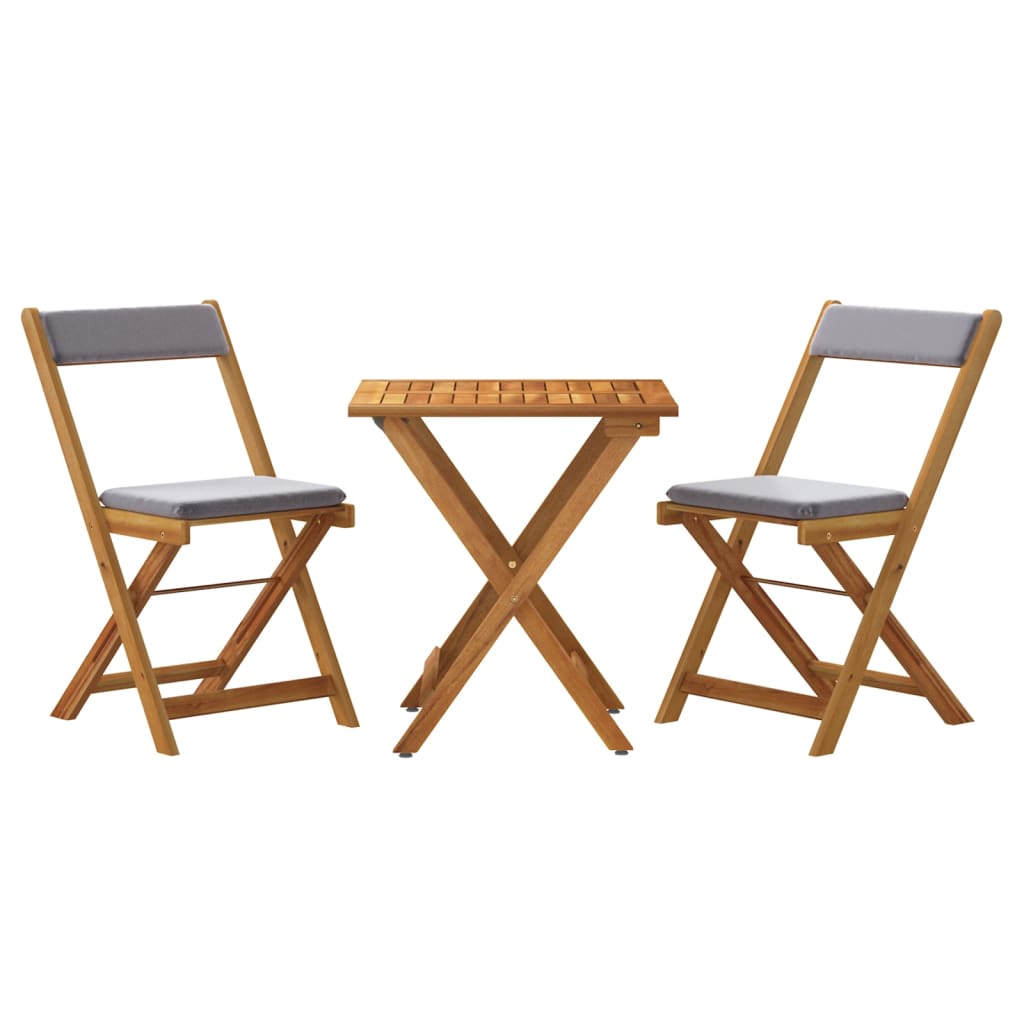 Set da BistrÃ² Pieghevole 3pz con Cuscini Legno Massello Acacia