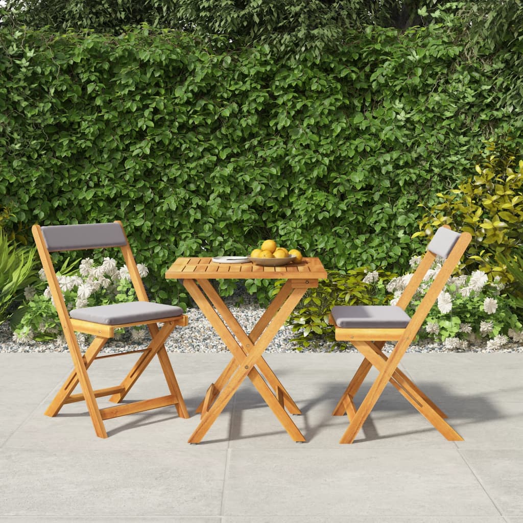 Set da BistrÃ² Pieghevole 3pz con Cuscini Legno Massello Acacia