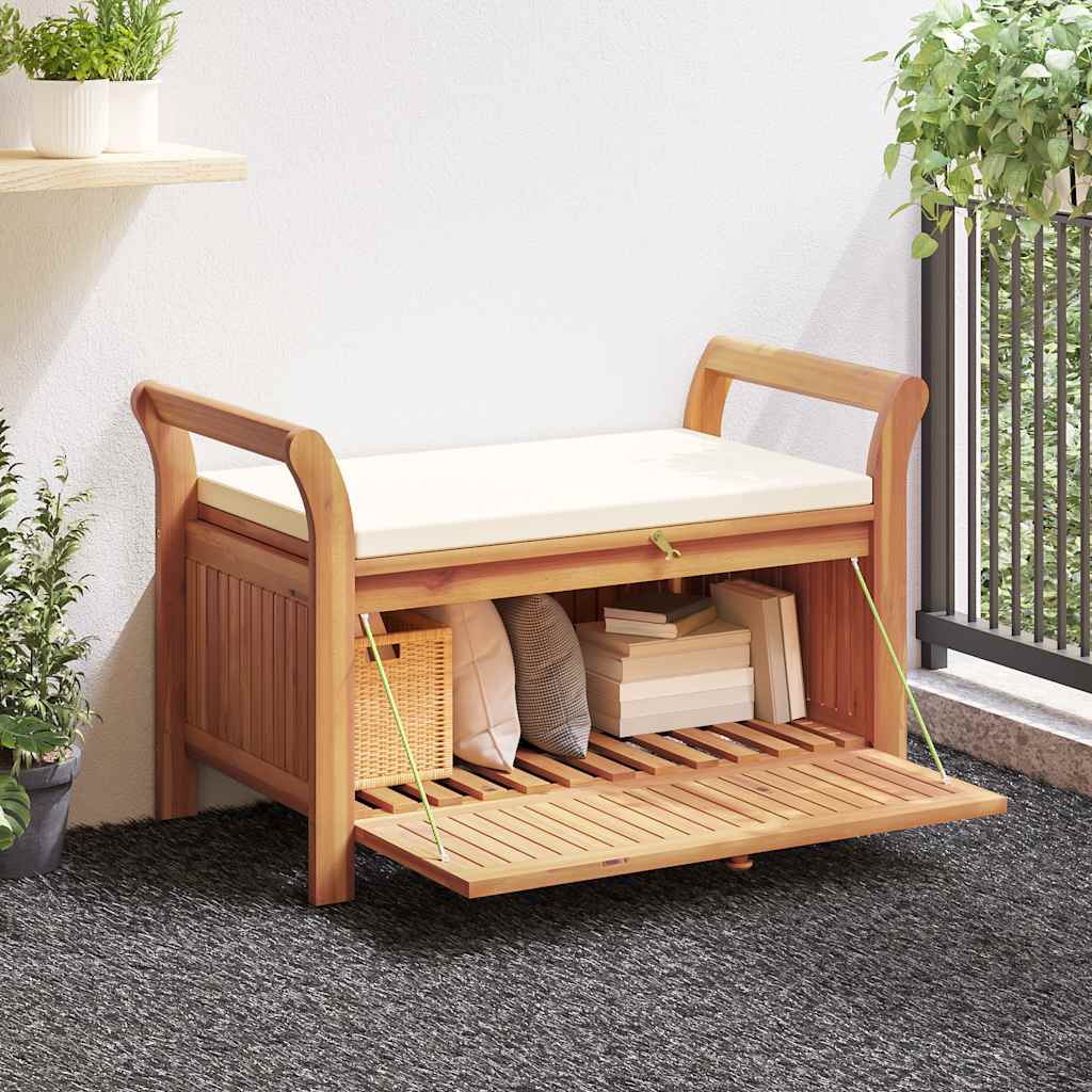 Panca Portaoggetti Giardino Cuscino 91 cm Legno Massello Acacia