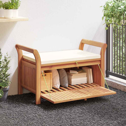 Panca Portaoggetti Giardino Cuscino 91 cm Legno Massello Acacia