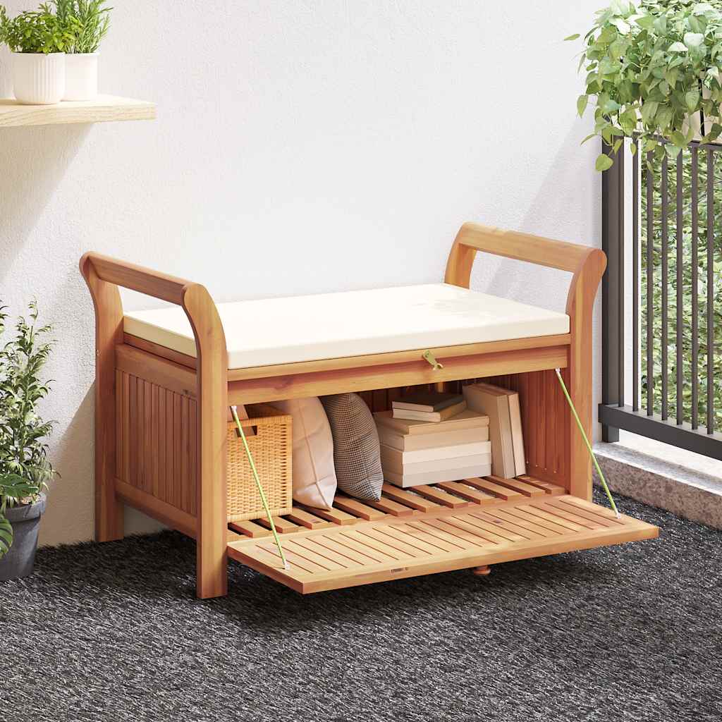 Panca Portaoggetti Giardino Cuscino 126cm Legno Massello Acacia