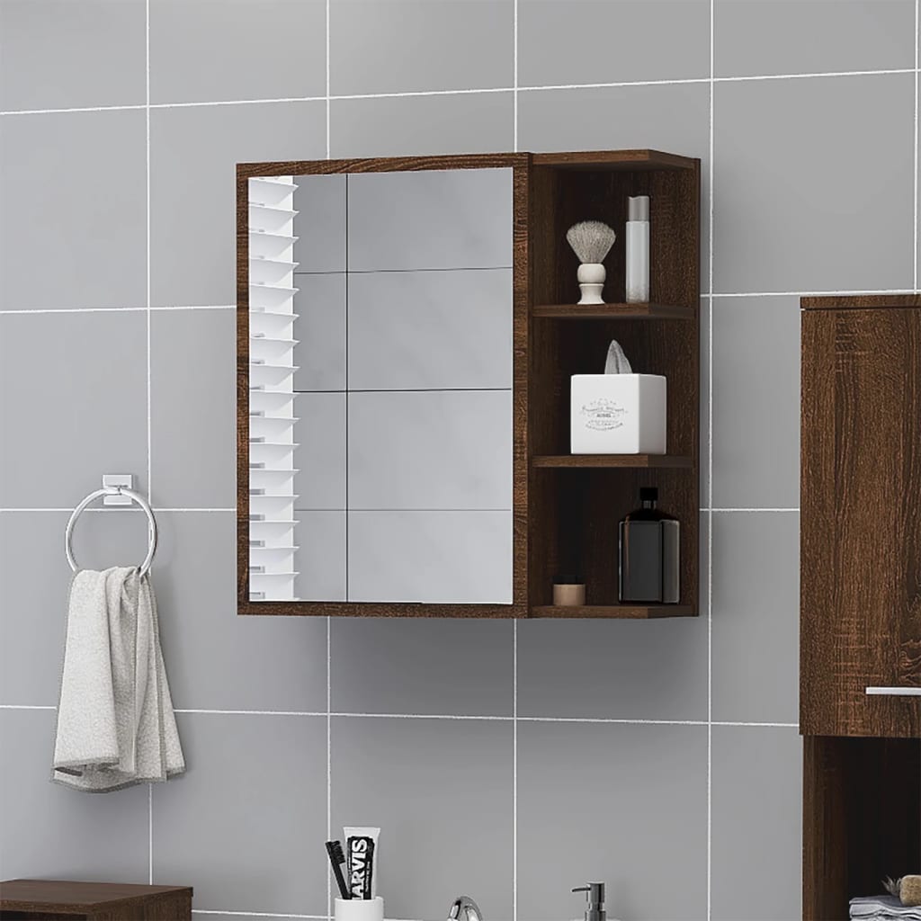 Mobile Bagno con Specchio Rovere Marrone 62,5x20,5x64 cm Legno