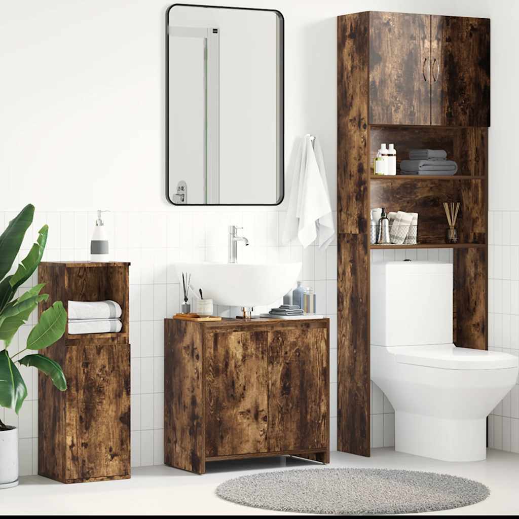Armadietto Bagno Rovere Fumo 60x33x61 cm in Legno Multistrato