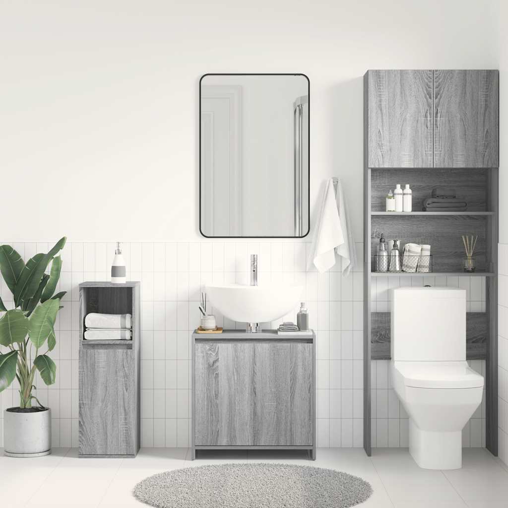 Armadietto Bagno Grigio Sonoma 60x33x61 cm in Legno Multistrato