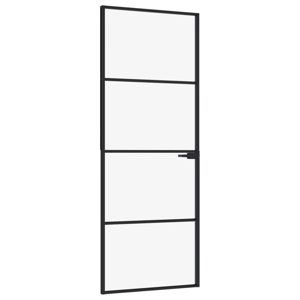 Porta Interna Nera 76x201,5cm Vetro Temperato Alluminio Sottile
