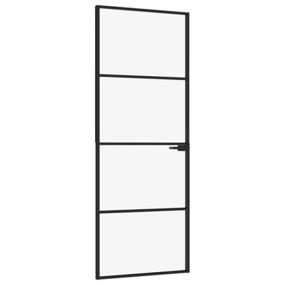 Porta Interna Nera 76x201,5cm Vetro Temperato Alluminio Sottile