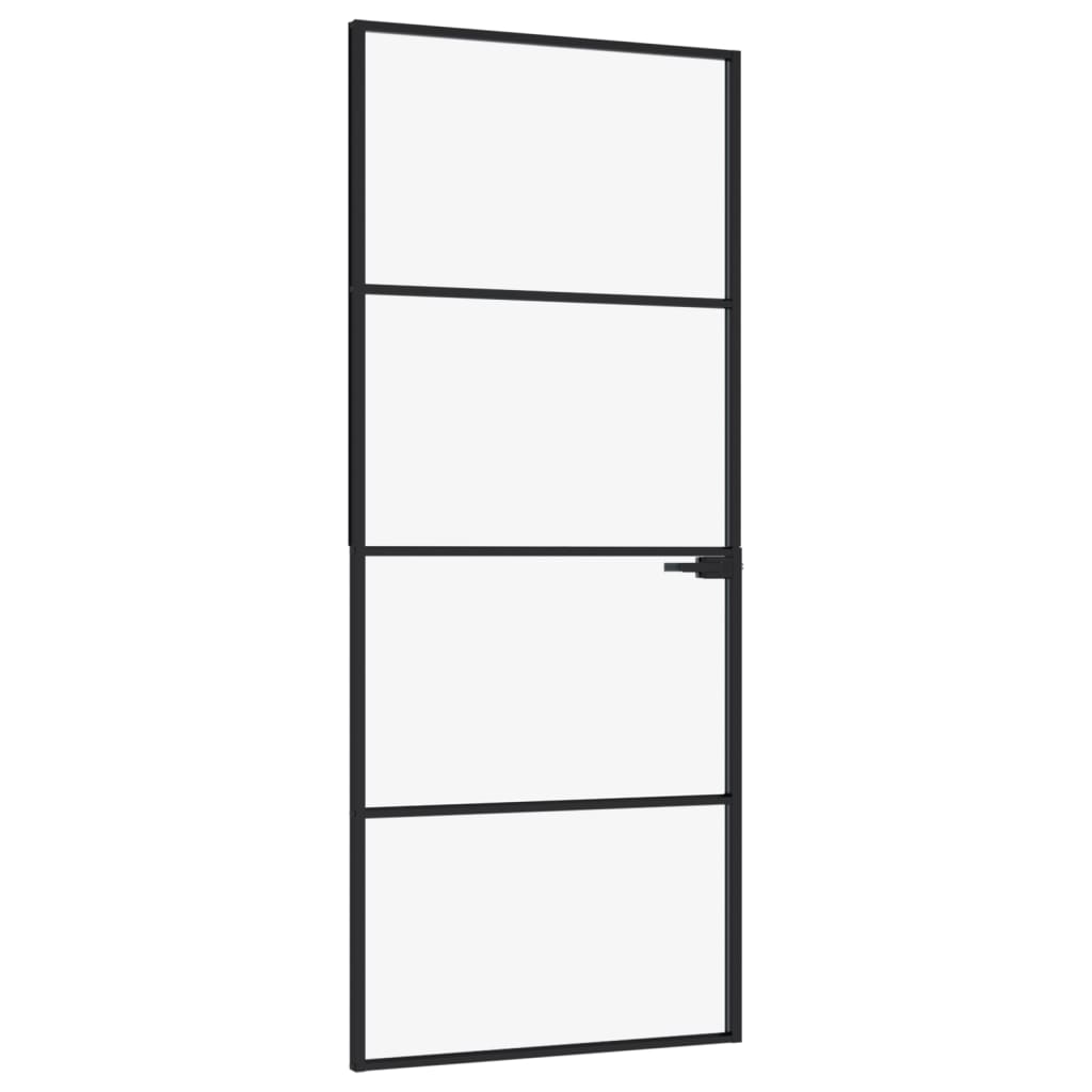 Porta Interna Nera 83x201,5cm Vetro Temperato Alluminio Sottile