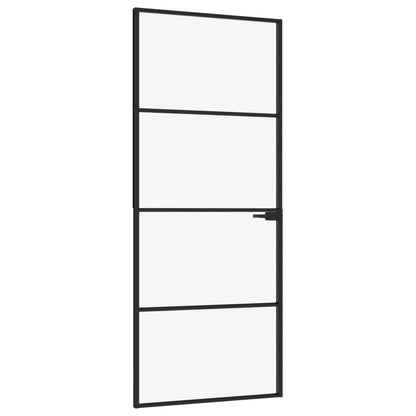 Porta Interna Nera 83x201,5cm Vetro Temperato Alluminio Sottile