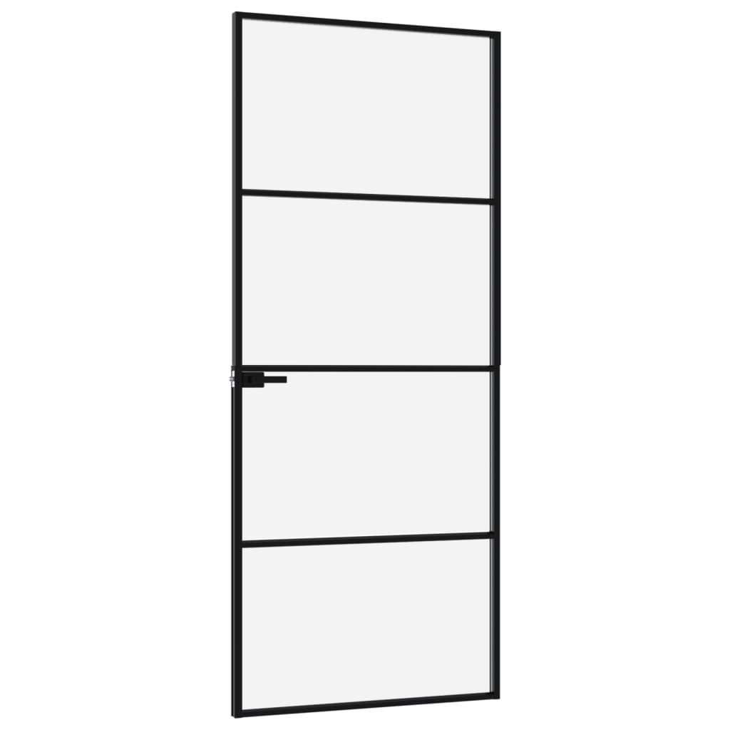 Porta Interna Nera 83x201,5cm Vetro Temperato Alluminio Sottile