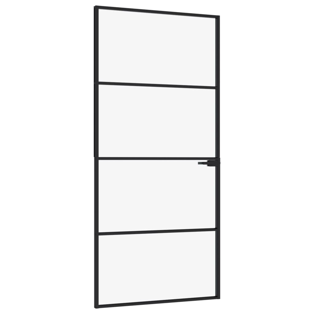 Porta Interna Nera 93x201,5cm Vetro Temperato Alluminio Sottile