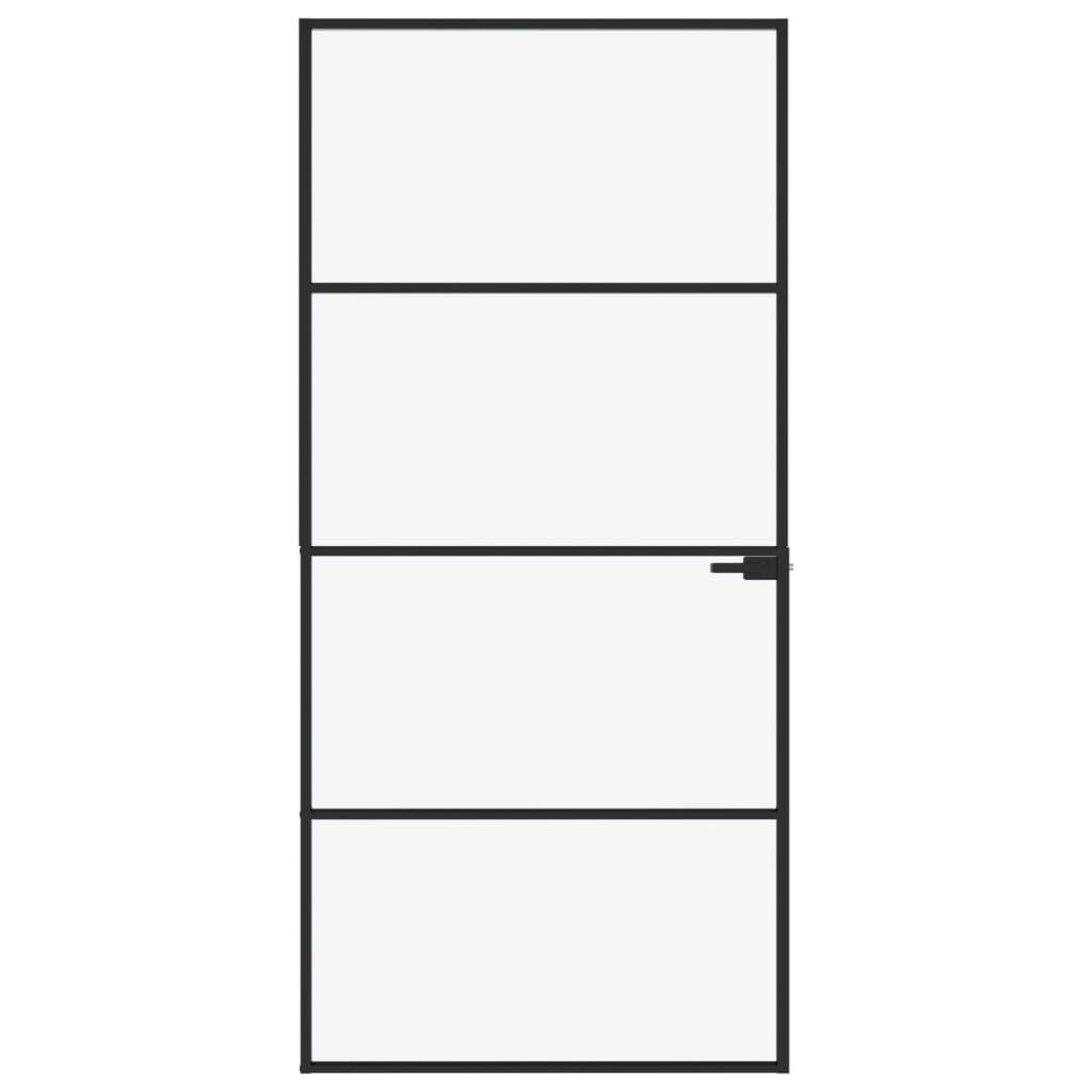 Porta Interna Nera 93x201,5cm Vetro Temperato Alluminio Sottile