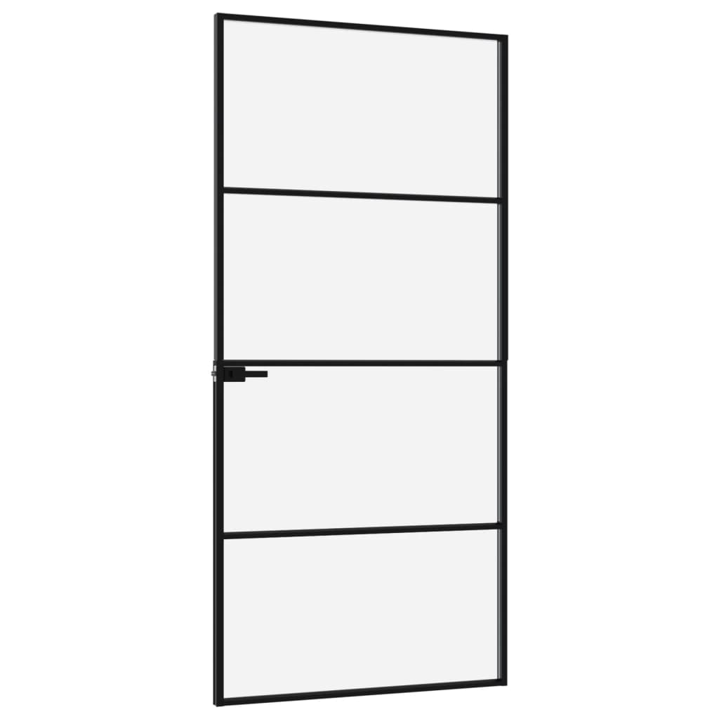 Porta Interna Nera 93x201,5cm Vetro Temperato Alluminio Sottile