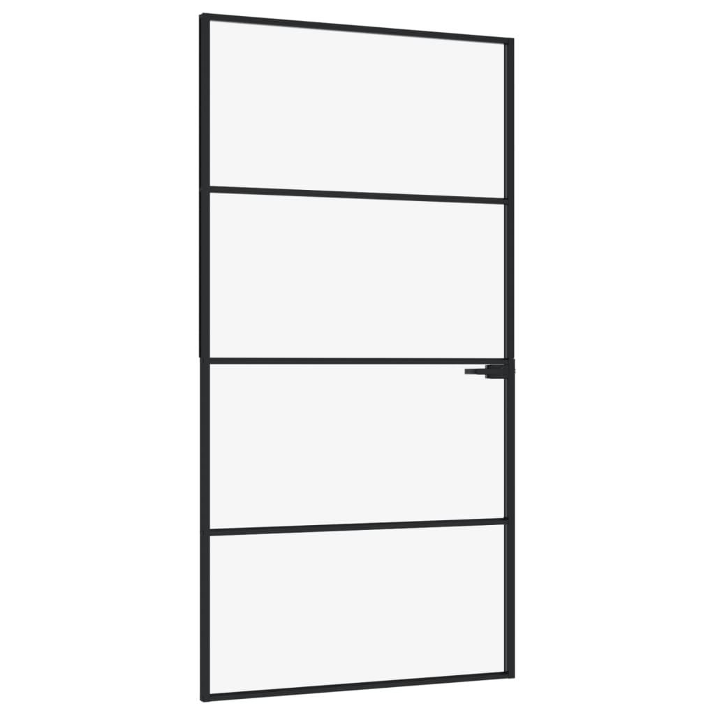 Porta Interna Nera 102x201,5 Vetro Temperato Alluminio Sottile