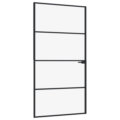 Porta Interna Nera 102x201,5 Vetro Temperato Alluminio Sottile