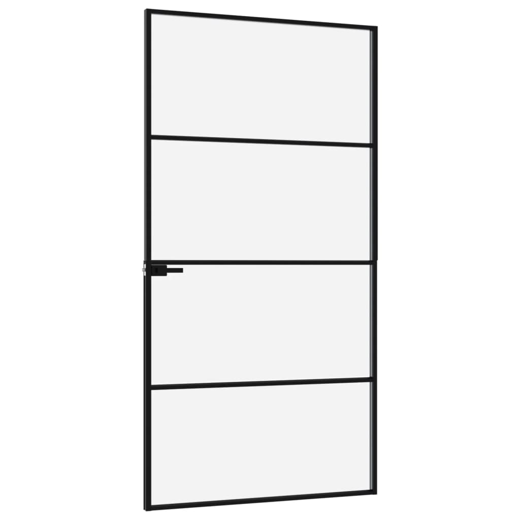 Porta Interna Nera 102x201,5 Vetro Temperato Alluminio Sottile