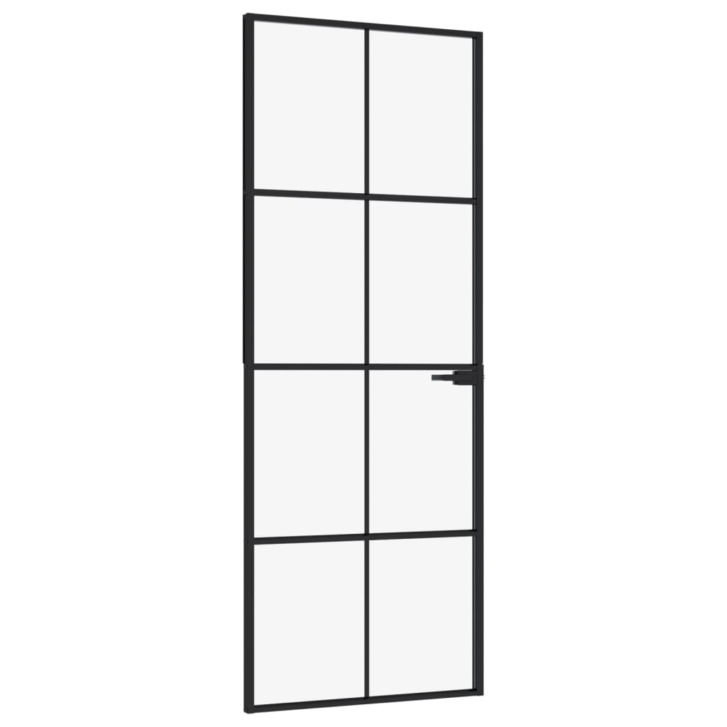 Porta Interna Nera 76x201,5cm Vetro Temperato Alluminio Sottile