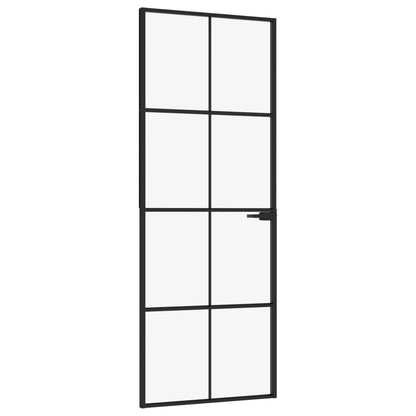 Porta Interna Nera 76x201,5cm Vetro Temperato Alluminio Sottile