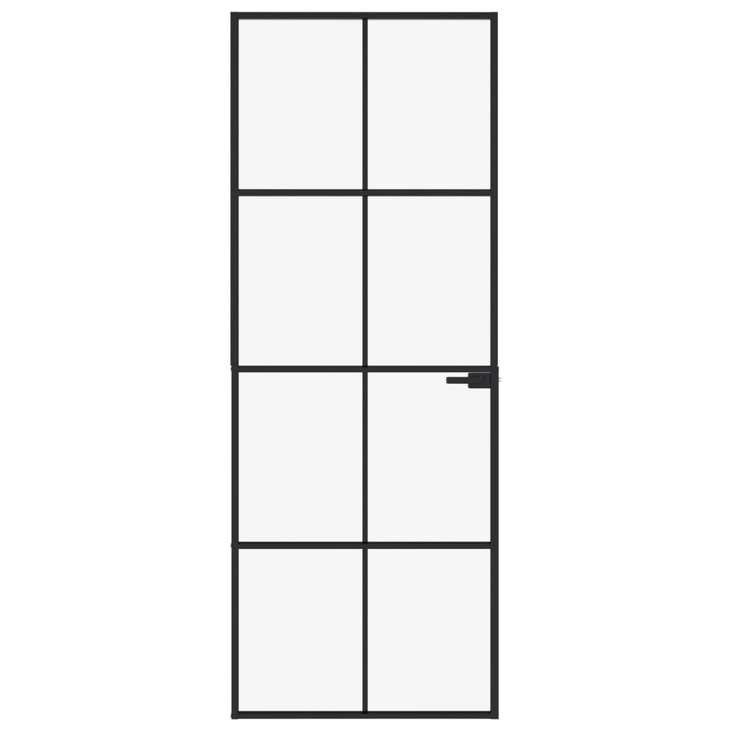Porta Interna Nera 76x201,5cm Vetro Temperato Alluminio Sottile