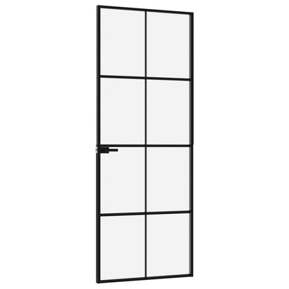 Porta Interna Nera 76x201,5cm Vetro Temperato Alluminio Sottile