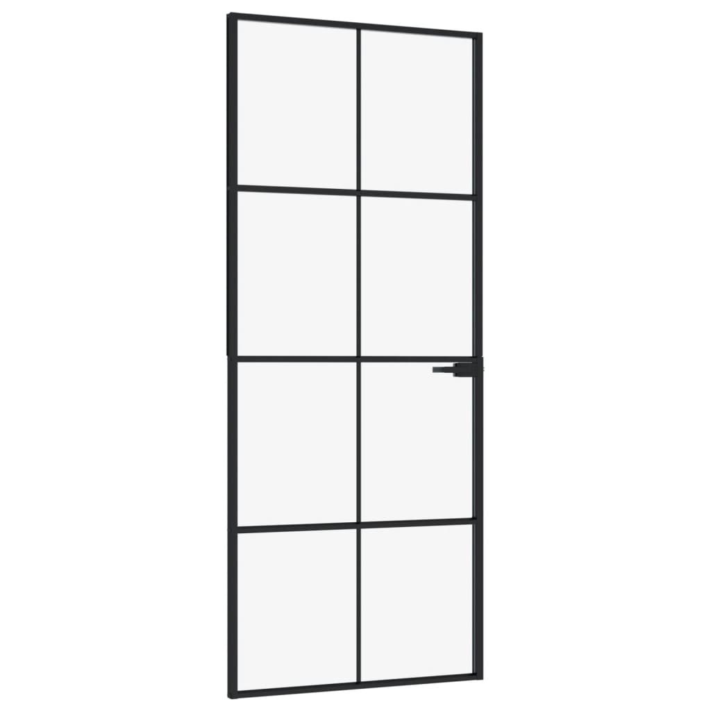 Porta Interna Nera 83x201,5cm Vetro Temperato Alluminio Sottile