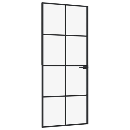 Porta Interna Nera 83x201,5cm Vetro Temperato Alluminio Sottile