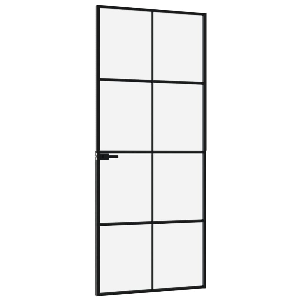 Porta Interna Nera 83x201,5cm Vetro Temperato Alluminio Sottile