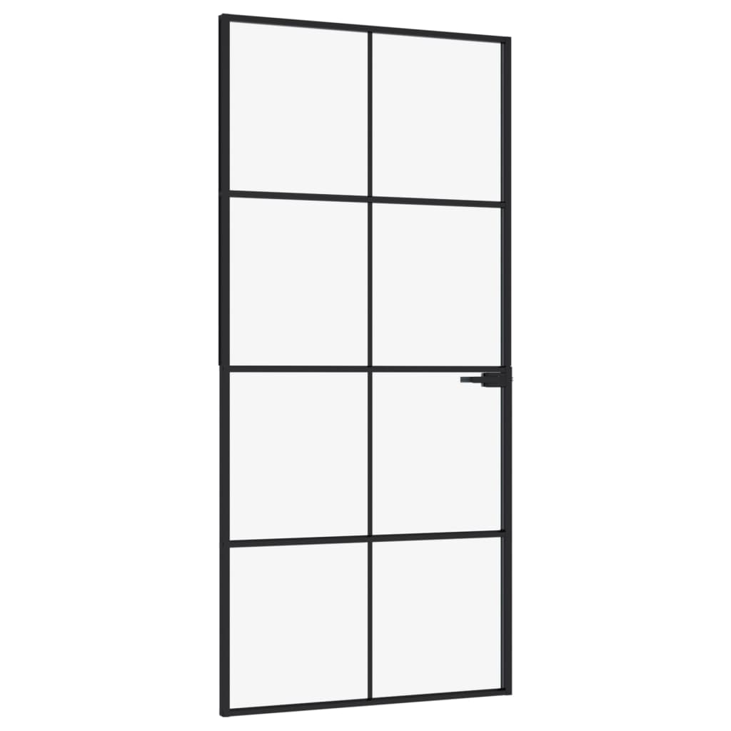 Porta Interna Nera 93x201,5cm Vetro Temperato Alluminio Sottile