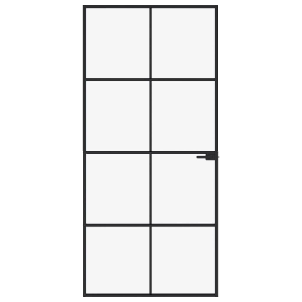 Porta Interna Nera 93x201,5cm Vetro Temperato Alluminio Sottile
