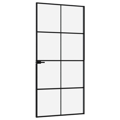 Porta Interna Nera 93x201,5cm Vetro Temperato Alluminio Sottile