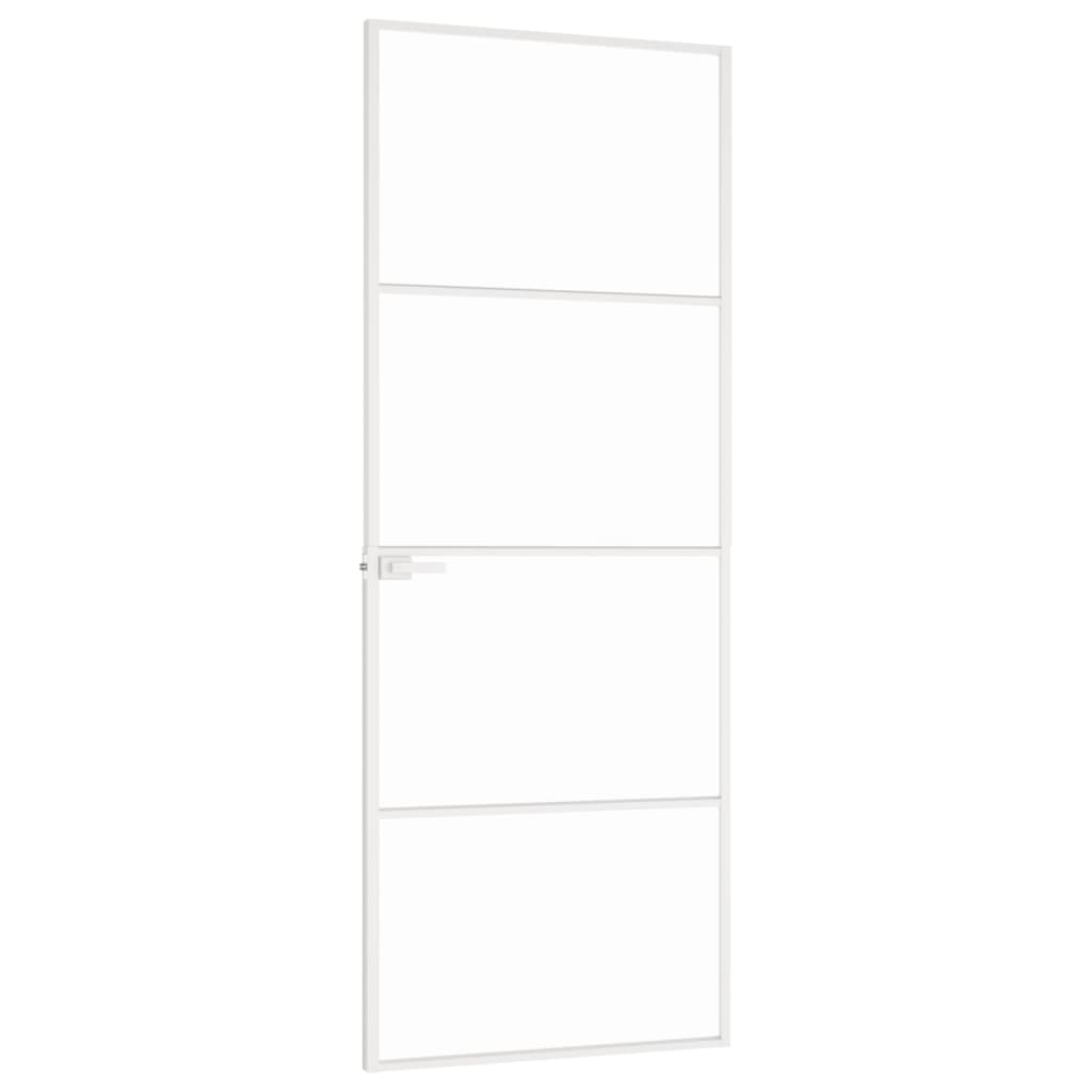 Porta Interna Bianca 76x201,5 cm Vetro Temperato Alluminio Slim