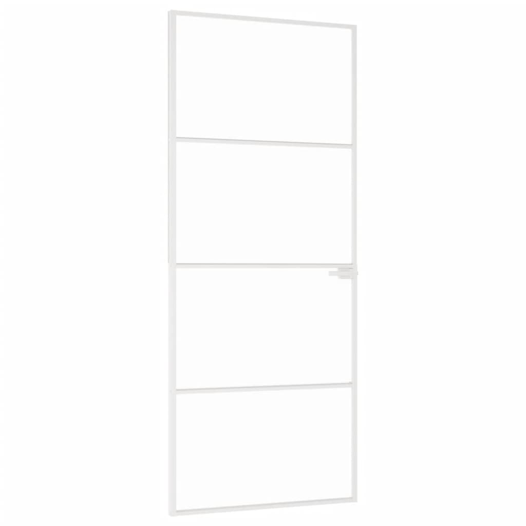 Porta Interna Bianca 83x201,5 cm Vetro Temperato Alluminio Slim