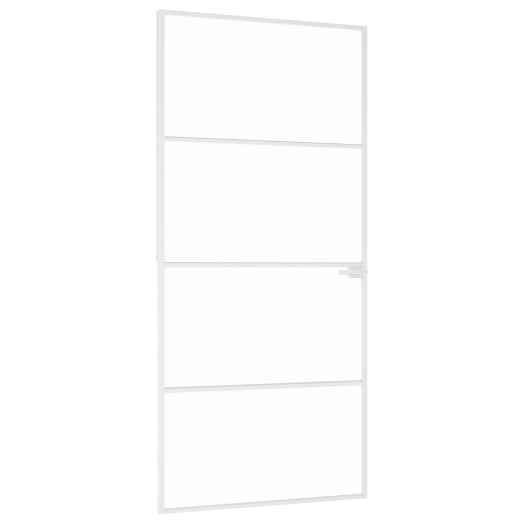 Porta Interna Bianca 93x201,5 cm Vetro Temperato Alluminio Slim