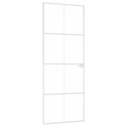 Porta Interna Bianca 76x201,5 cm Vetro Temperato Alluminio Slim