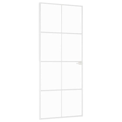 Porta Interna Bianca 83x201,5 cm Vetro Temperato Alluminio Slim