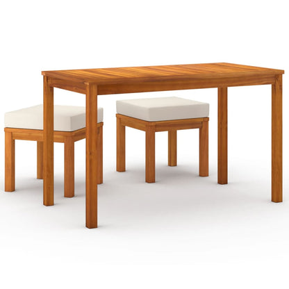 Set da Pranzo da Giardino 3pz con Cuscini Legno Massello Acacia