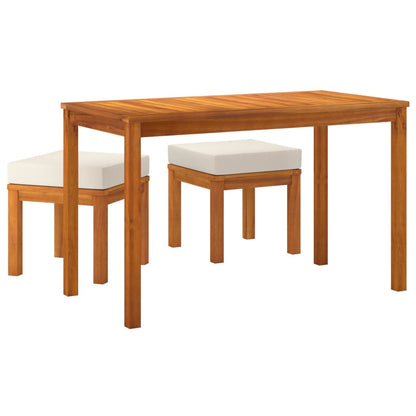 Set da Pranzo da Giardino 3pz con Cuscini Legno Massello Acacia