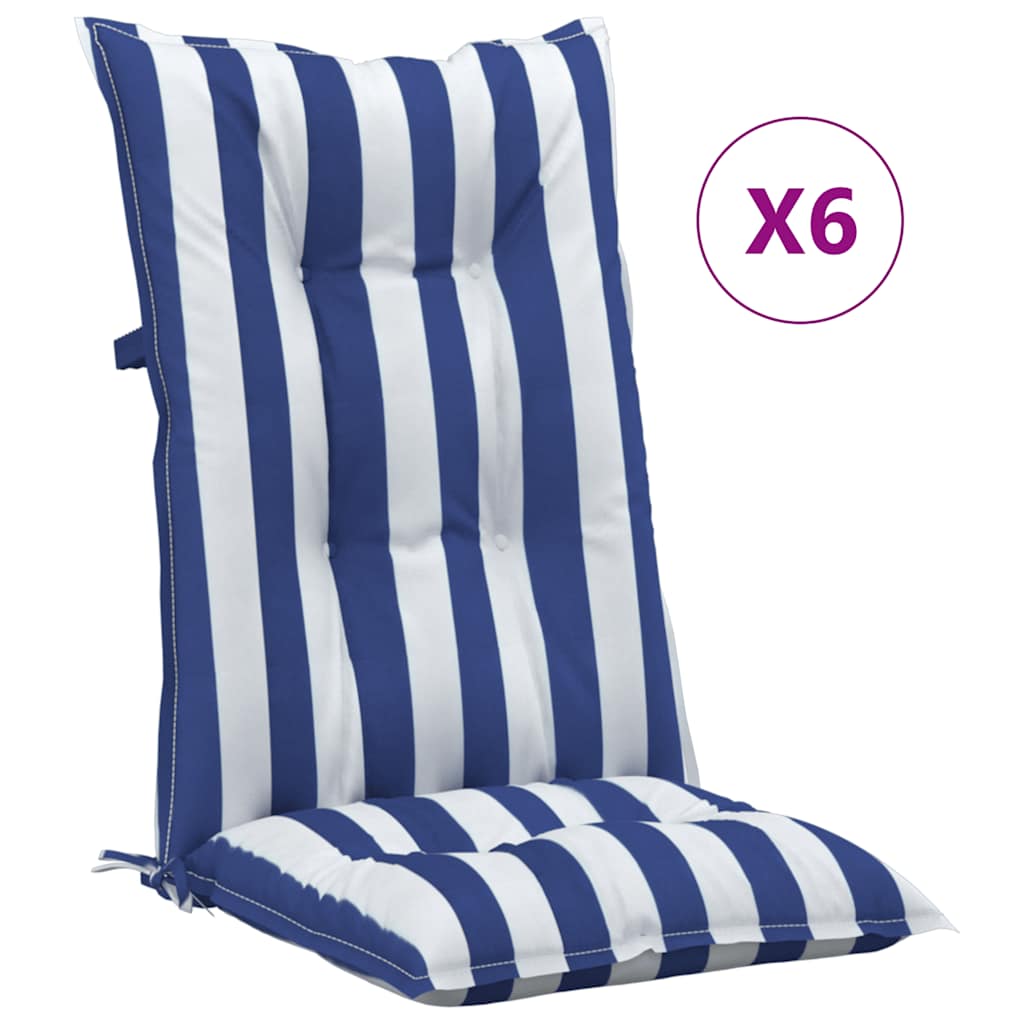 Cuscini per Sedia 6pz Strisce Bianche e Blu 120x50x7cm Tessuto