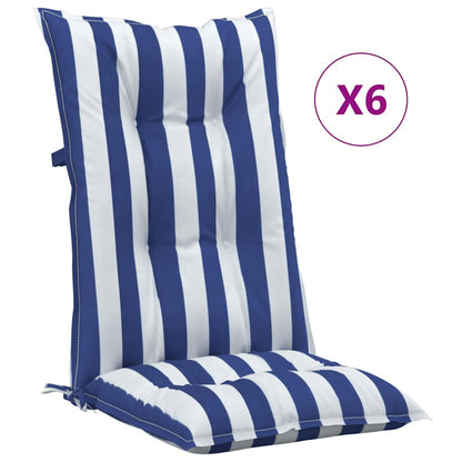 Cuscini per Sedia 6pz Strisce Bianche e Blu 120x50x7cm Tessuto