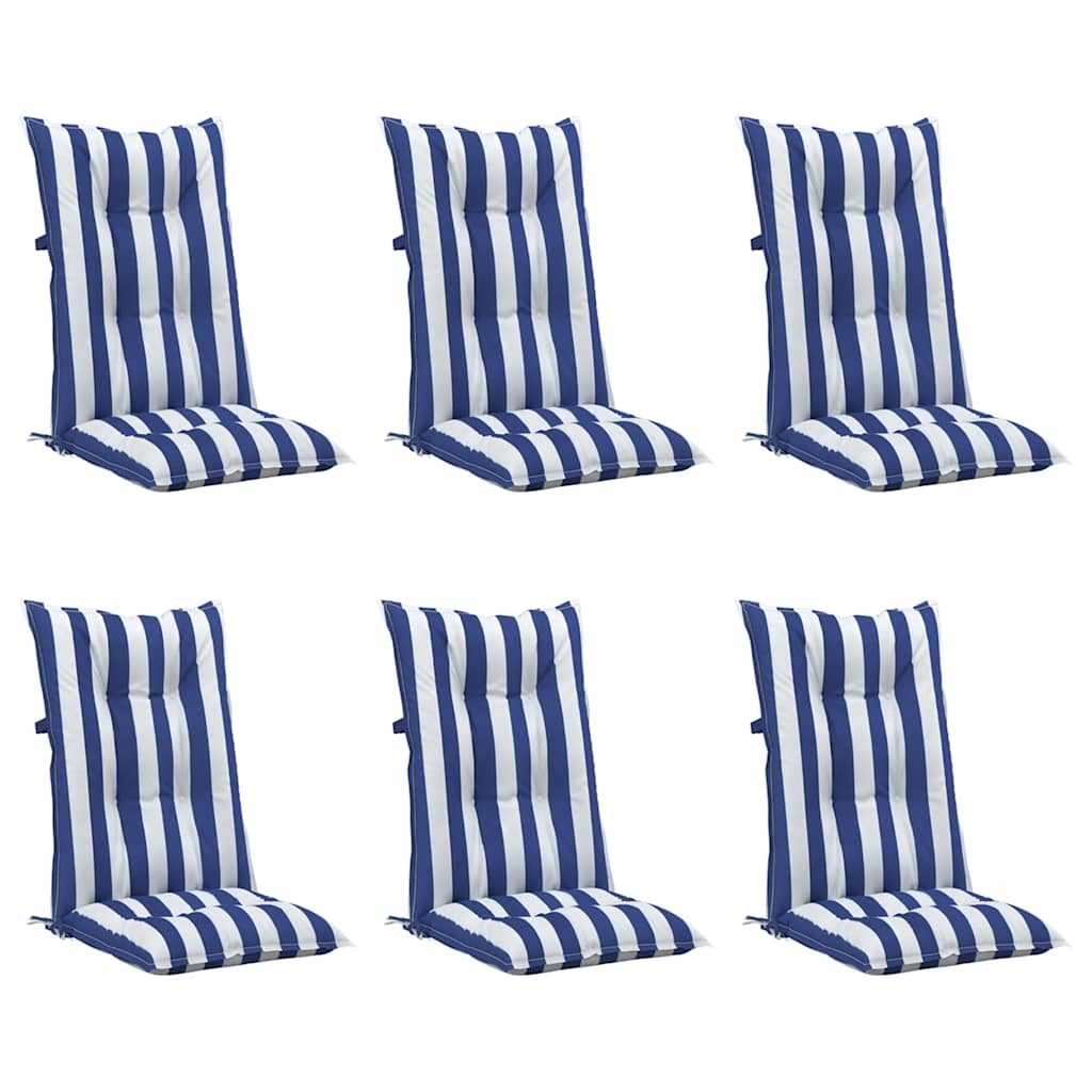 Cuscini per Sedia 6pz Strisce Bianche e Blu 120x50x7cm Tessuto