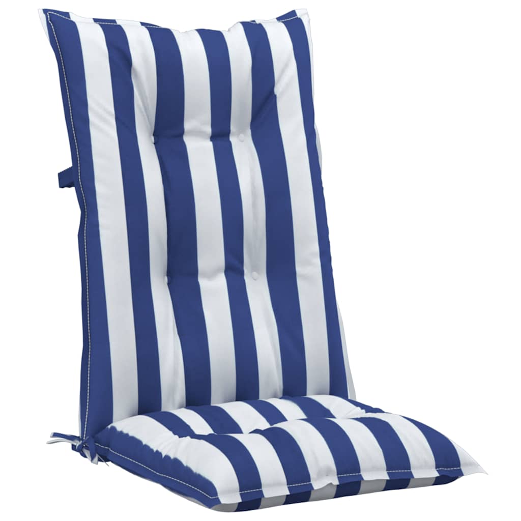 Cuscini per Sedia 6pz Strisce Bianche e Blu 120x50x7cm Tessuto