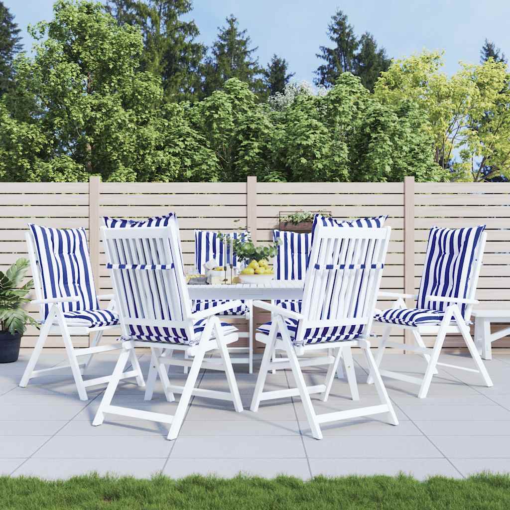Cuscini per Sedia 6pz Strisce Bianche e Blu 120x50x7cm Tessuto