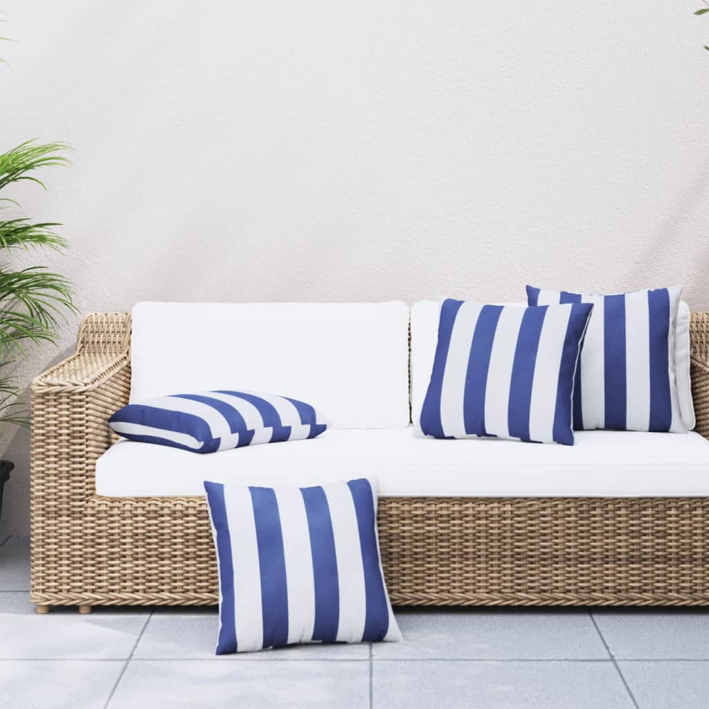Cuscini Decorativi 4pz Strisce Blu e Bianco 50x50 cm Tessuto