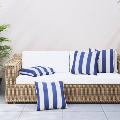 Cuscini Decorativi 4pz Strisce Blu e Bianco 50x50 cm Tessuto