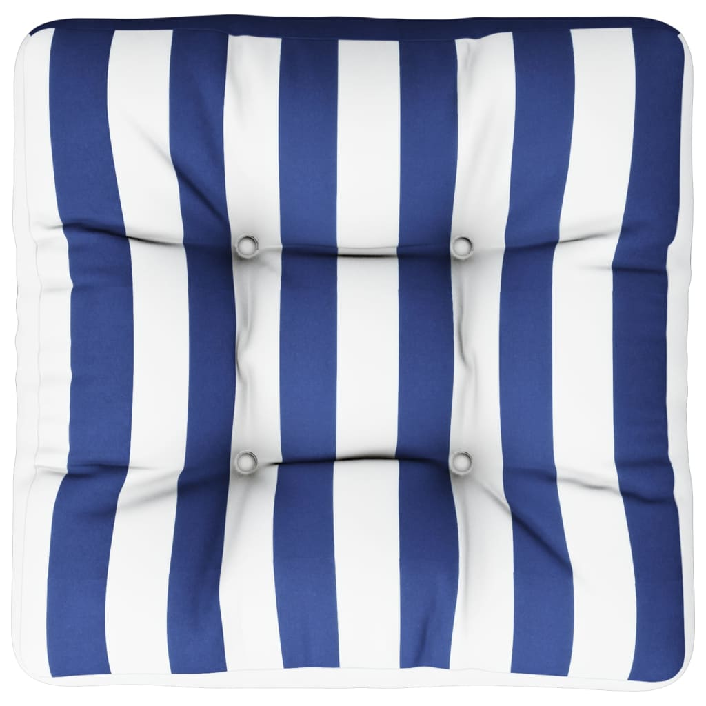 Cuscino per Pallet Strisce Bianche e Blu 50x50x12 cm in Tessuto