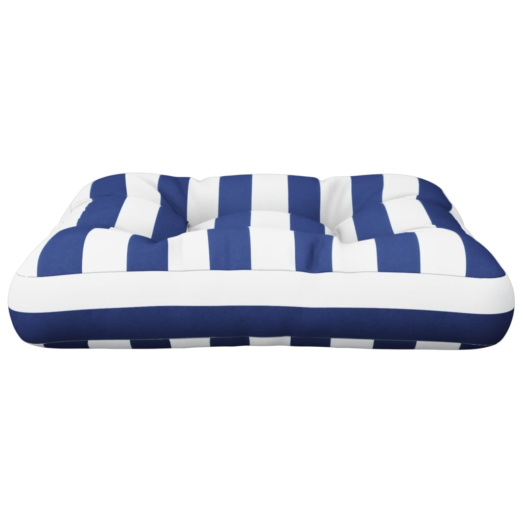 Cuscino per Pallet Strisce Bianche e Blu 50x50x12 cm in Tessuto
