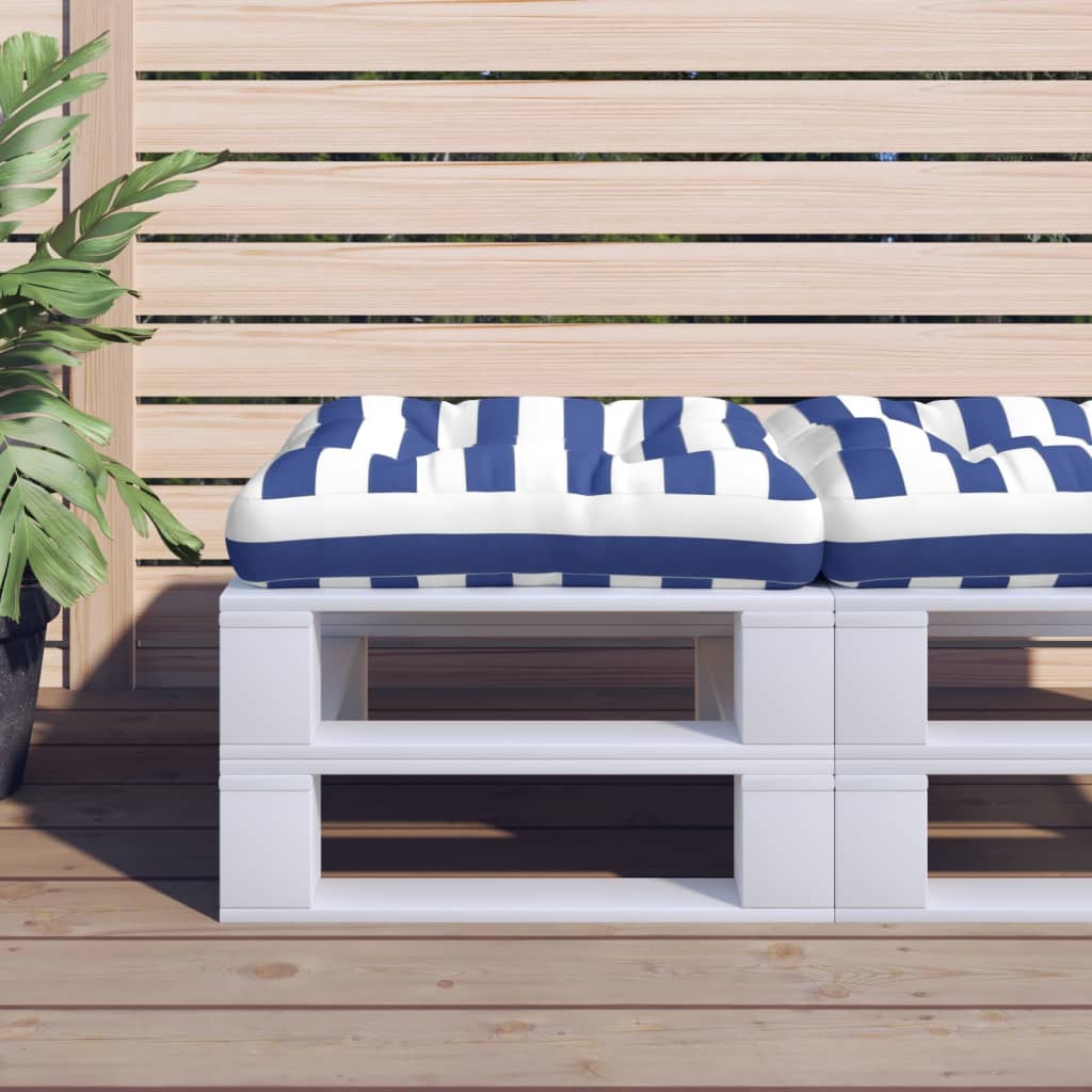Cuscino per Pallet Strisce Bianche e Blu 60x60x12 cm in Tessuto
