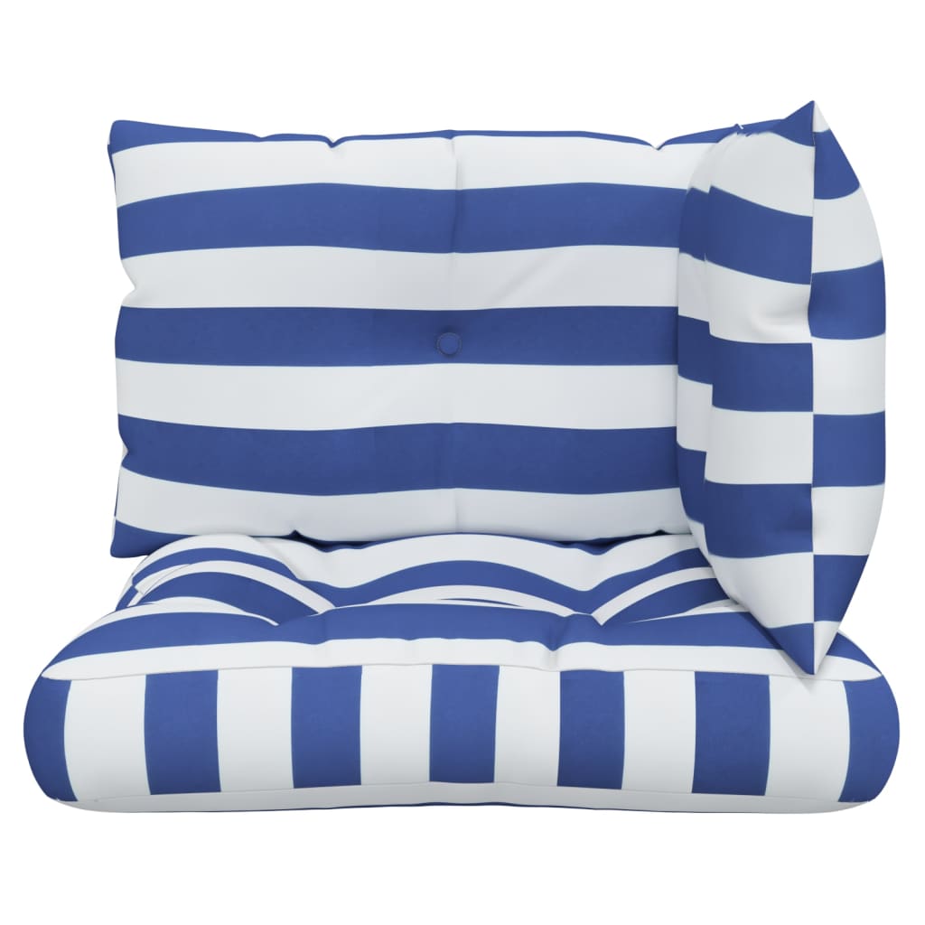 Cuscini per Pallet 3 pz Strisce Blu e Bianche Tessuto Oxford