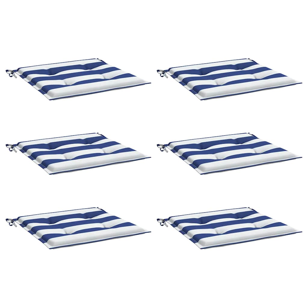 Cuscini per Sedia 2pz Strisce Bianche e Blu 50x50x3 cm Tessuto