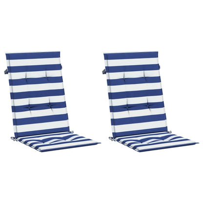 Cuscini Sedia Schienale Alto 2 pz Strisce Bianche e Blu Tessuto